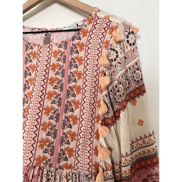 American Eagle Boho Tassel Embroidered Floral Peasant Top - Women's S - Picture 3 of 11